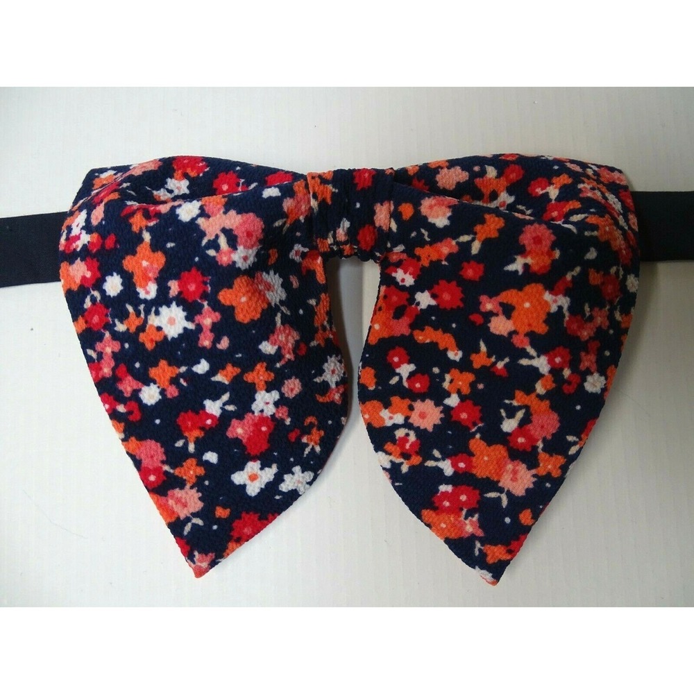 Oversized Navy/Pink Floral Bow tie Vintage style 70s Wedding Prom Gift for Him
